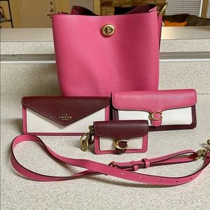 Authentic Coach Bundle - Pink Brown Cream - Purse and Wallets Matching Set